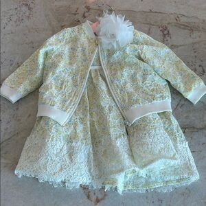 Floral Lace Baby Dress with Jacket, Bloomers, and headband